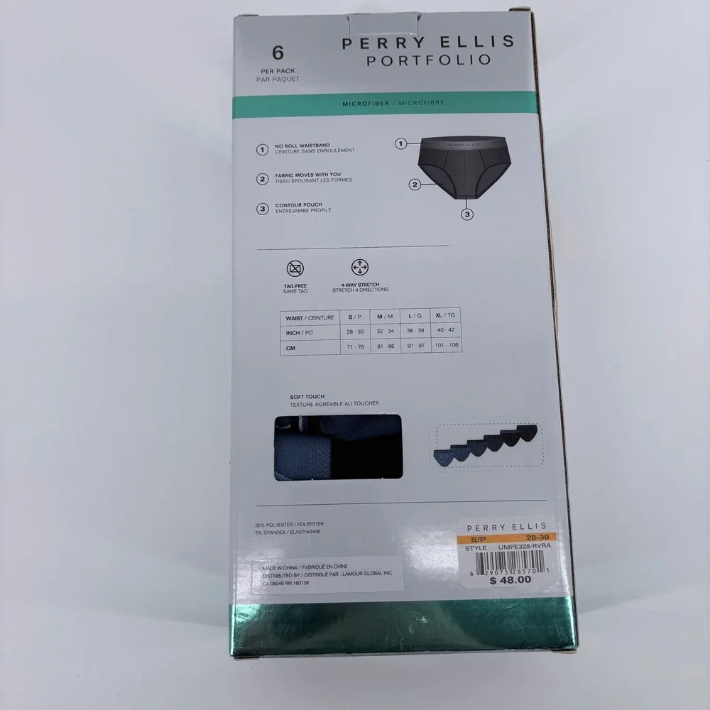 Perry Ellis Mens Briefs Microfiber Blue 6 Pack Small 28-30 4-Way Stretch